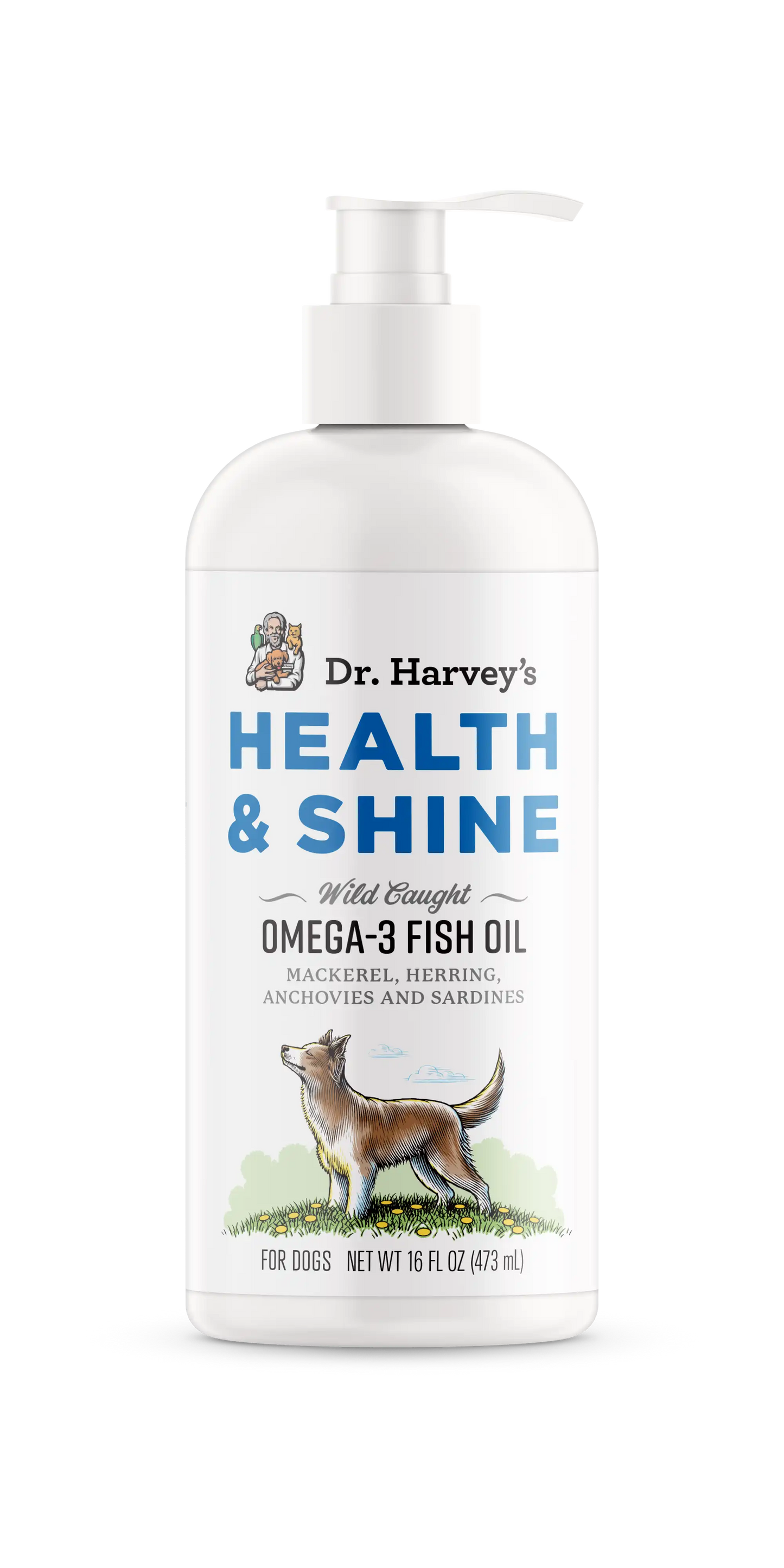 Dr. Harvey’s Health & Shine Omega 3 Fish Oil for Dogs from Wild Caught Cod, Mackerel, Herring, Anchovies and Sardines - Supports Beautiful Fur, Strong Joints and Itchy Allergy Relief (16 fl oz)