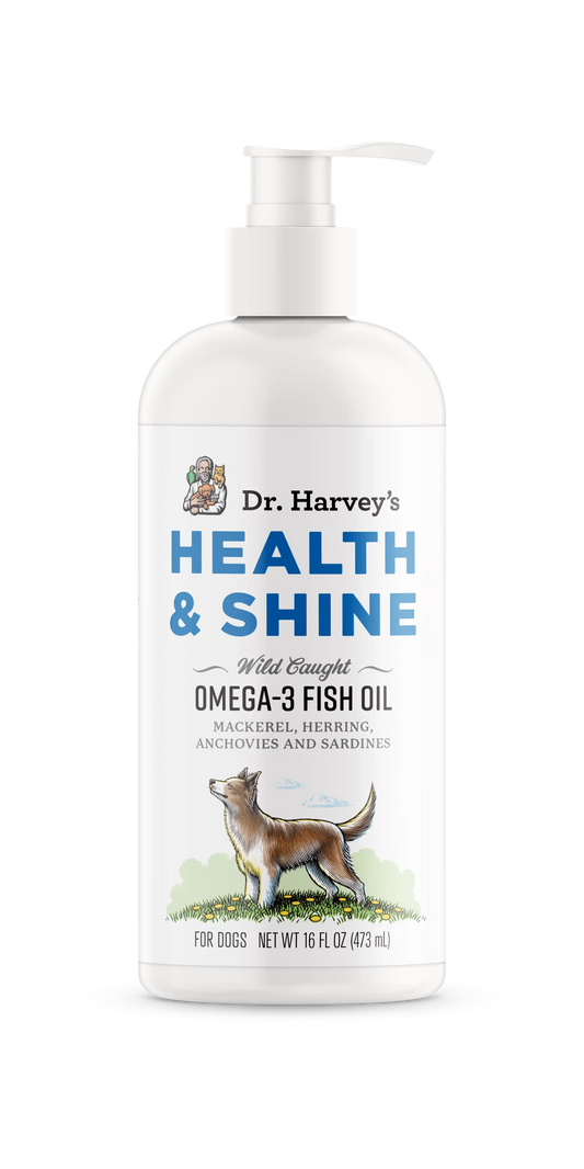 Dr. Harvey’s Health & Shine Omega 3 Fish Oil for Dogs from Wild Caught Cod, Mackerel, Herring, Anchovies and Sardines - Supports Beautiful Fur, Strong Joints and Itchy Allergy Relief (16 fl oz)