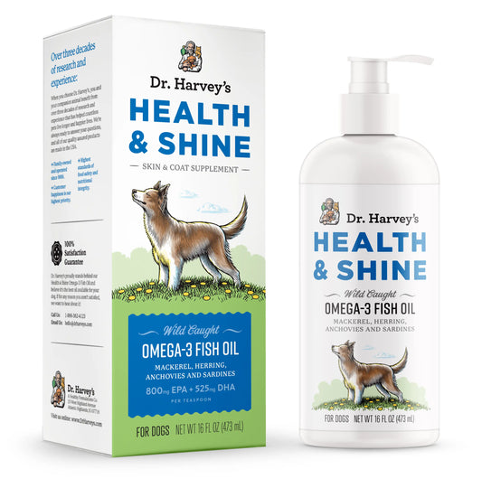 Dr. Harvey’s Health & Shine Omega 3 Fish Oil for Dogs from Wild Caught Cod, Mackerel, Herring, Anchovies and Sardines - Supports Beautiful Fur, Strong Joints and Itchy Allergy Relief (16 fl oz)